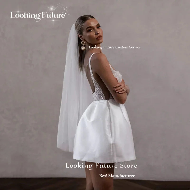 White Bridesmaid Dresses: Mini Ball Gown High Waist White Wedding Dress