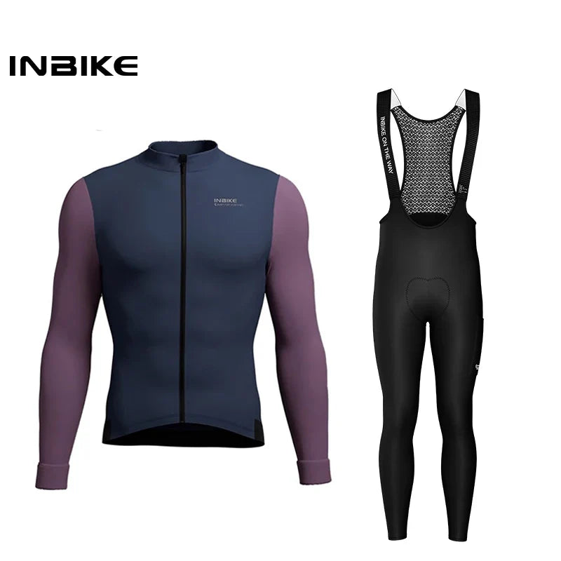 INBIKE Fleece Men's Cycling Jersey  Winter Cycling Sets Warm Long-sleeved Suit Soad Bike Bicycle Jacket Overalls Riding Suit
