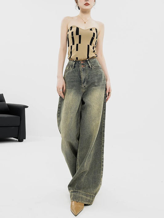 Women Streetwear Baggy Jeans High Waisted Oversize Wide Leg Pants