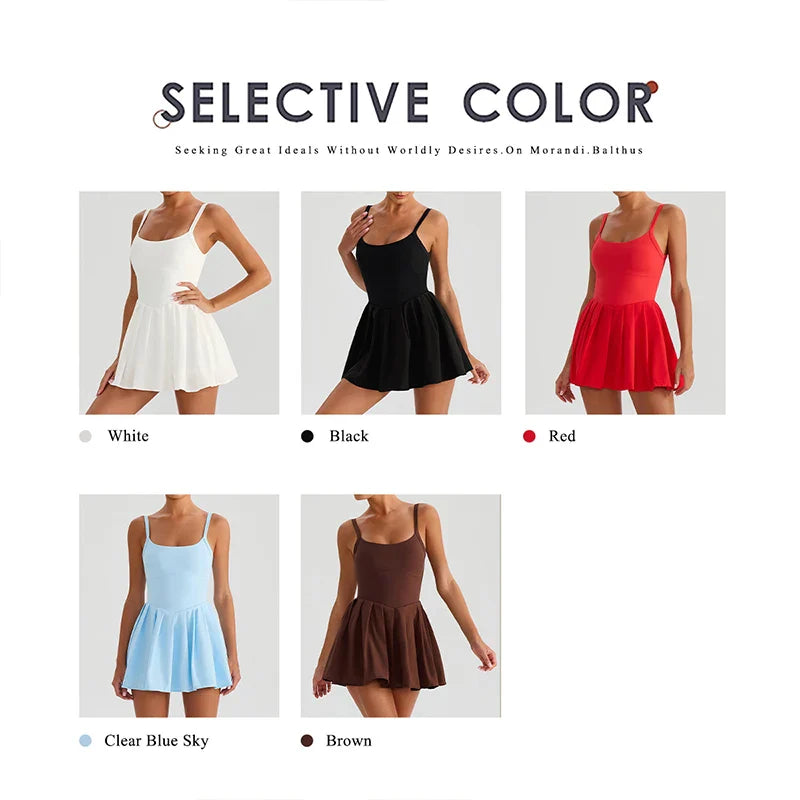 Hearuisavy Women's Summer Sleeveless Sports Dress Breathable Tennis Dress One-Piece Mini Skirt Golf Skirts Jumpsuit With Pockets