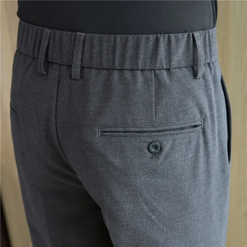 Men Suit Pants Trousers Spring Elastic Waist Solid Slim Fit Dress Pants