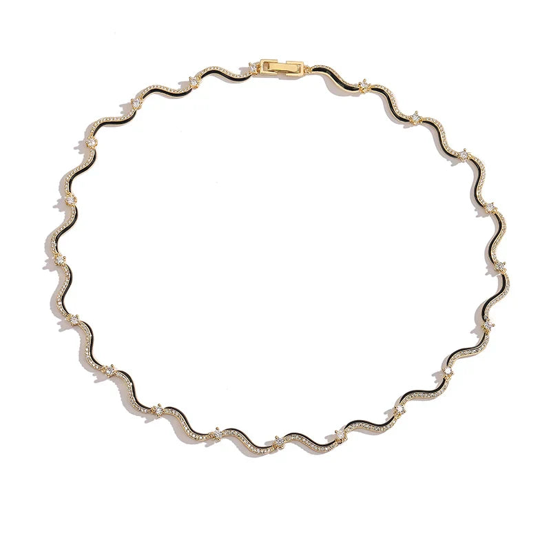 HECHENG,Fashion Enamel Chains Necklace Bracelet Jewelry Sets Brass Chain Wave Multicolor Women Wholesale Wedding Gifts