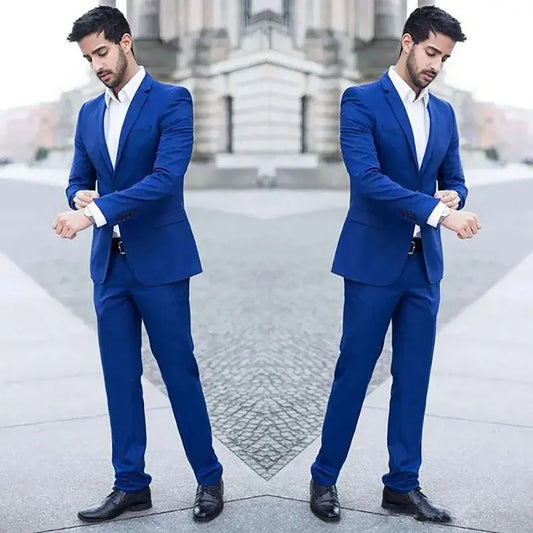 Blue Men Suits Slim Fit Casual Single Breasted Notch Lapel