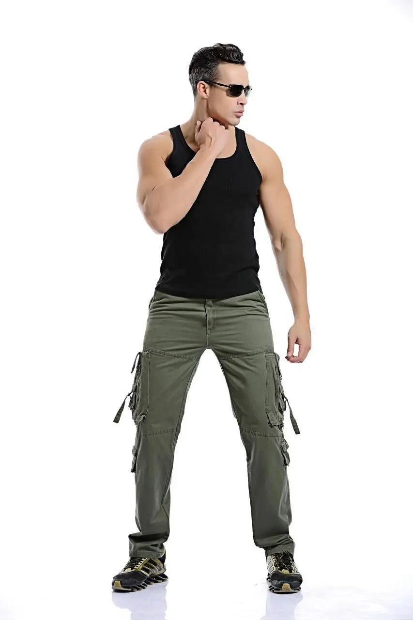 Military Tactical pants men Multi-pocket washed overalls men loose cotton pants