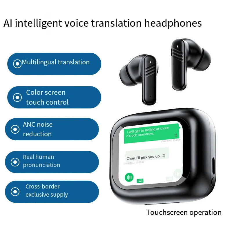 Bluetooth V5.4 headphones AI translation OWS LCD touch screen sports wireless high-definition stereo long-life headphones