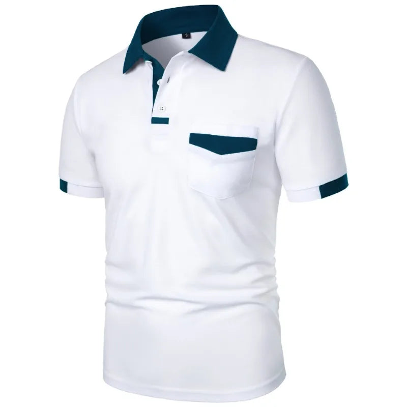 New Men's Short Sleeve T Shirts Solid Color Polo Shirt with Pockets Breathable Loose Basic Shirts for Men Lightweight Tops