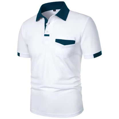 New Men's Short Sleeve T Shirts Solid Color Polo Shirt with Pockets Breathable Loose Basic Shirts for Men Lightweight Tops