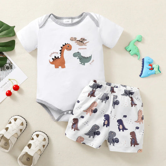 Summer 0-1 Year Olds Cool Boy Outfits Dinosaur Short Sleeve Tops Pants 2pcs Summer Tracksuit Fashion Clothing