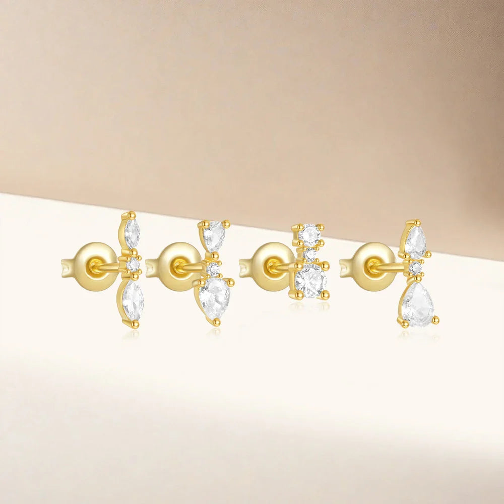 AIDE 925 Sterling Silver 3pcs 4pcs Set Zircon Stud Earrings 18k Gold Star Minimalism Huggies Earring Fine Jewelly Set Party Gift