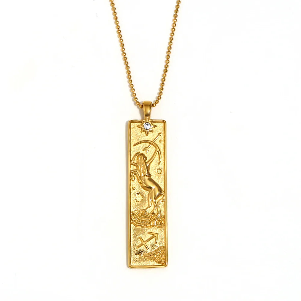 E.B.belle 18k Gold Plated Rectangle Shape 12 Constellation Pendant Necklace Stainless Steel Waterproof Fashion Women's Jewelry
