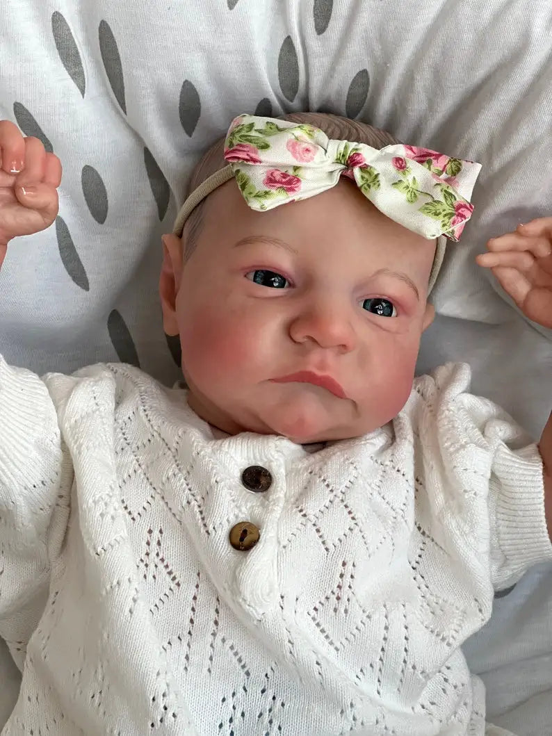 NPK 49CM Newborn Baby Doll Reborn Levi Awake Soft Silicone Flexible 3D Skin Tone with Visible Veins Hand Paint Hair Doll