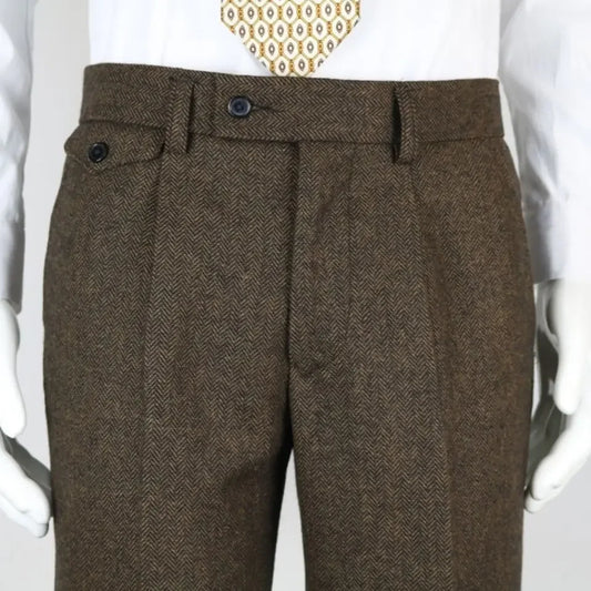 Business Suit Pants Men Casual Formal Slim Fit Classic Office Woolen Straight Trousers