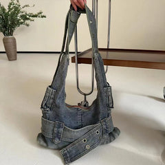 Trendy Women Vintage Denim Punk Shoulder Bag Y2k Streetwear Grunge Handbag