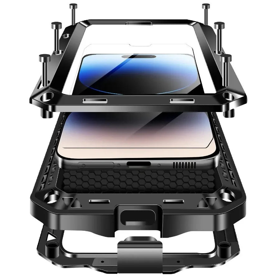 For iPhone 17 16 15 14 13 12 11 Pro XS Max 8 7 360 Full Body Protection Aluminum Metal Case Heavy Armor Cover Screen Protector