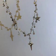 Star Pendent Necklace for Women Punk Simple Zircon Tassel Clavicle Chain Choker