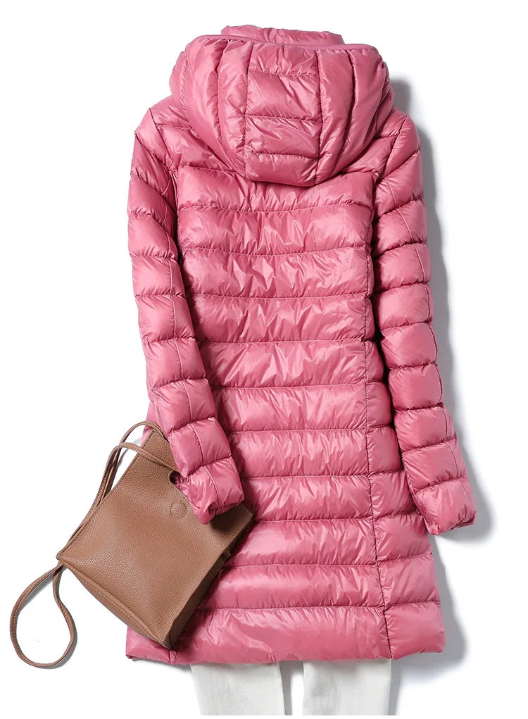 Winter Women Down Jackets Long White Duck Down Ultra Light Thin Casual
