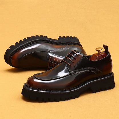 Fashion Patent Leather Men's Formal Shoes Comfortable Platform Luxury Genuine Leather New Elegant Man Wedding Social Derby Shoes