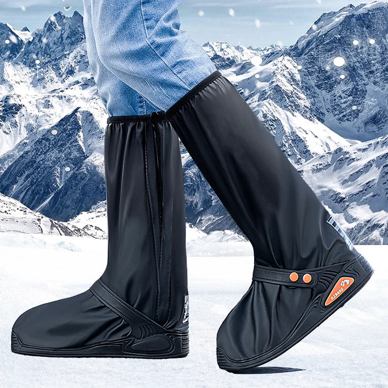 New Upgrade Rain Boot Shoe Cover Waterproof with Reflector High Top Clear Shoes Dust Covers Motorcycle Bike Rain Cover Snowproof