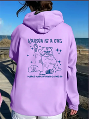 Anime karma is a cat Women Hoodies Printed Fleece Hip Hop Casual Pullover 90s