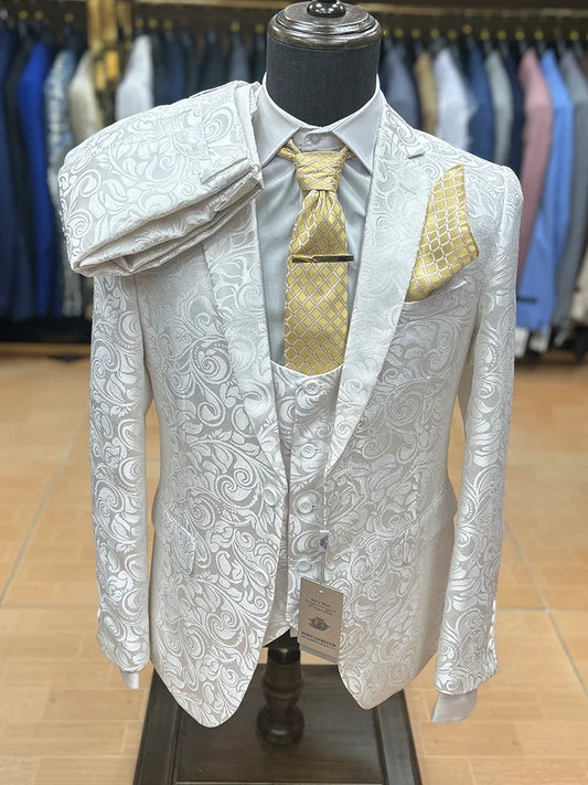 Tuxedo for Mens: Floral Printed Wedding Men Suit Three-Piece Slim Fit Stage