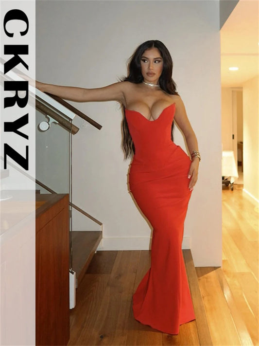 Formal attire Dresses: Ladies Spring Sleeveless Backless Tube Bodycon Maxi Dresses