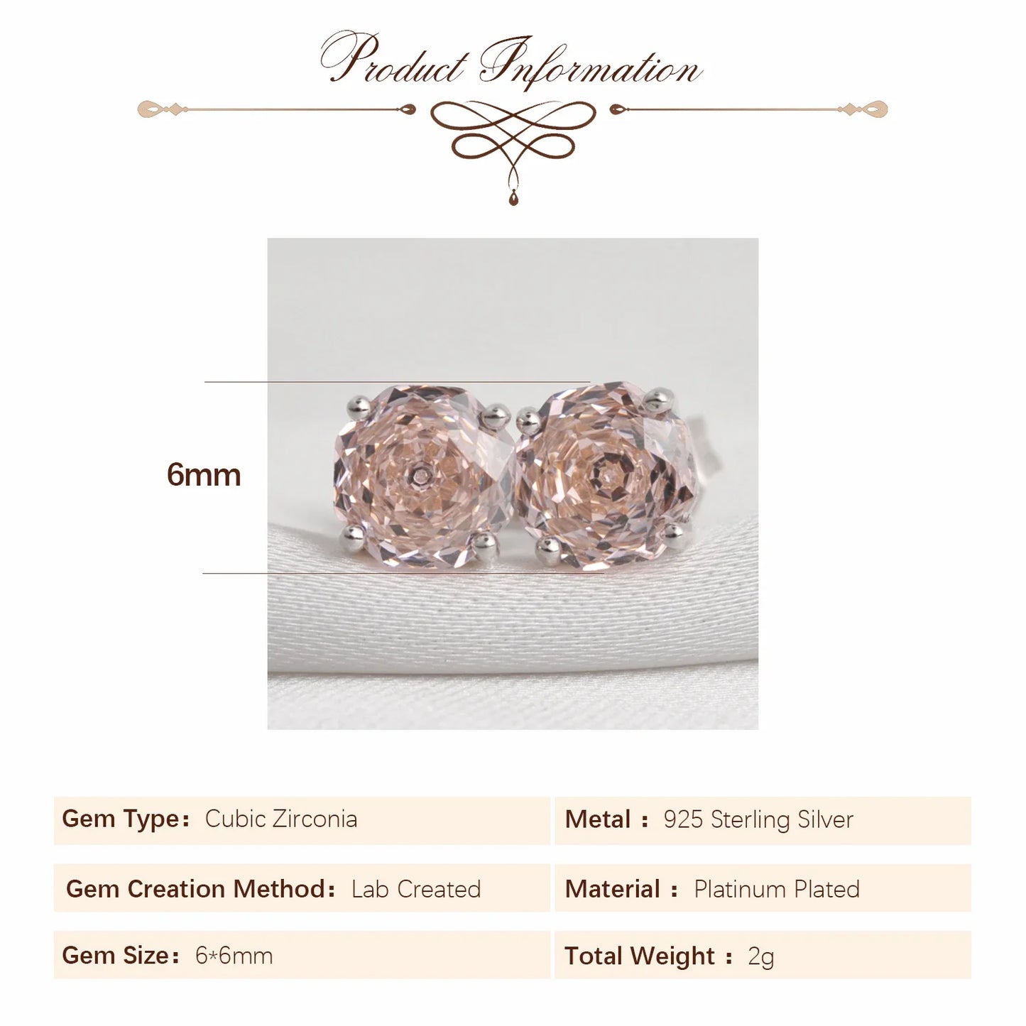 Potiy Rose Cut Octagon Morganite Pink Stud Earrings, 1.5ct Cubic Zirconia 925 Sterling Silver Earrings for Women Mother Day