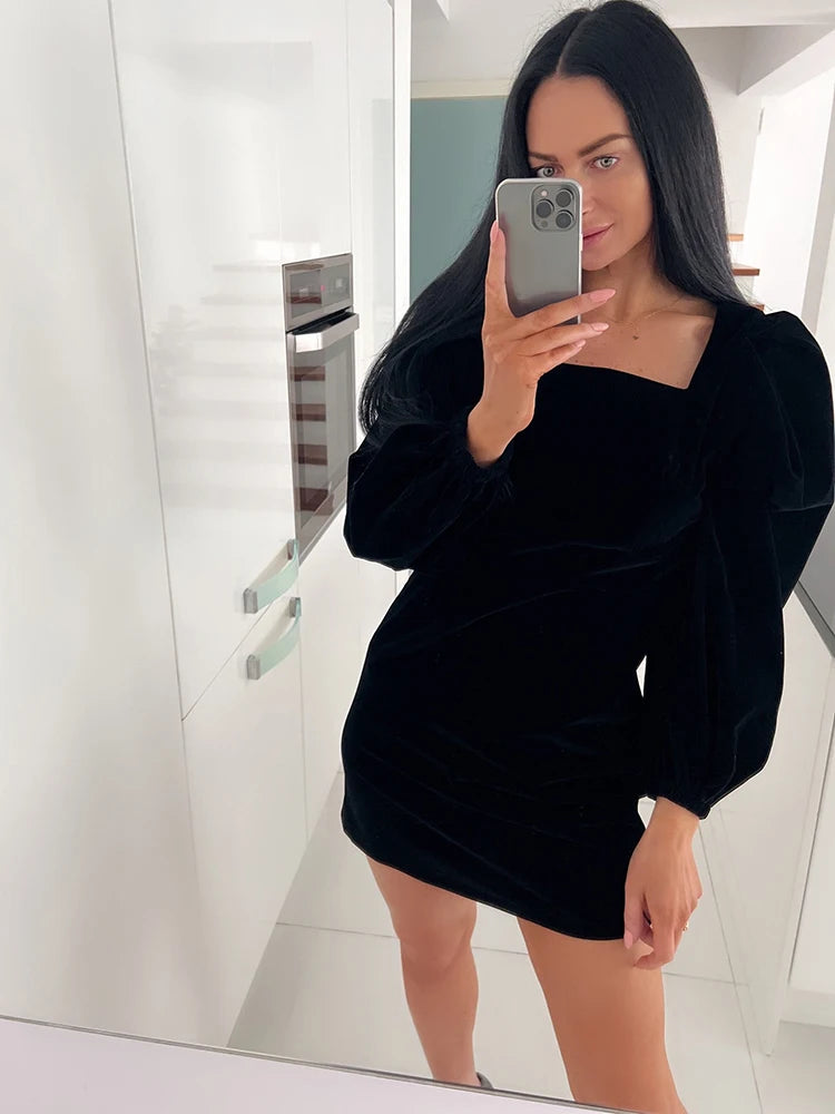 Formal attire Dresses: Women's Velvet Dress Winter Black Bodycon Dress