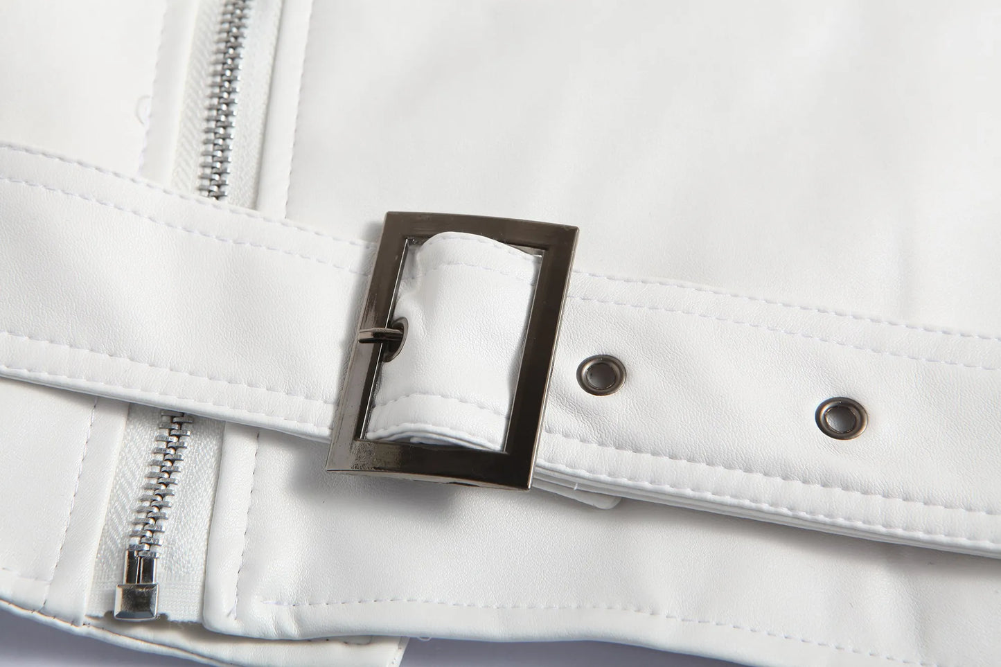 Mens Leather Jackets White Black Casual Lapel Slim Fit Diagonal Zipper