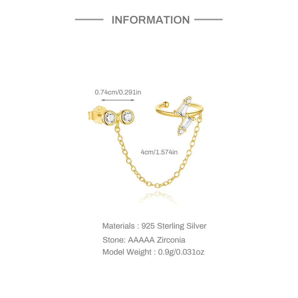 CANNER 1PC 925 Sterling Silver Horse Eye Chain Tassel Zircon Drop Earrings For Women Ins Minimalism Geometric Earrings Gift