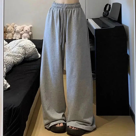 Oversize Vintage Straight Joggers Women Deeptown Grey Sweatpants Casual Korean Fashion Wide Leg Pants Streetwear Sports Trousers
