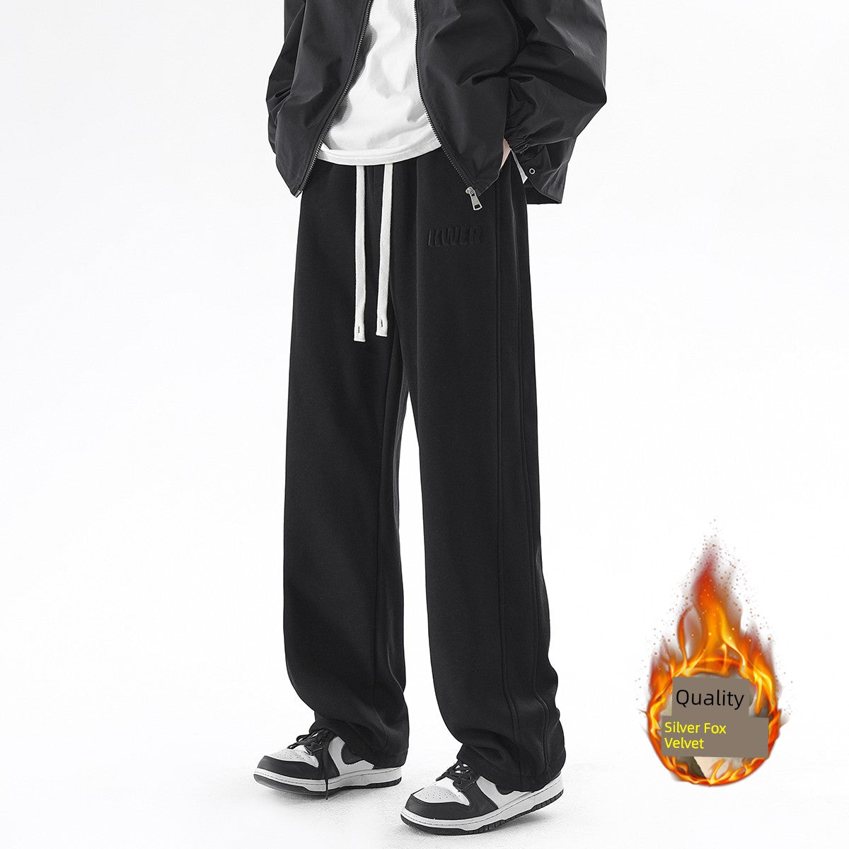 Black plus Velvet Casual Pants Men's Fall and Winter Track Pants Men