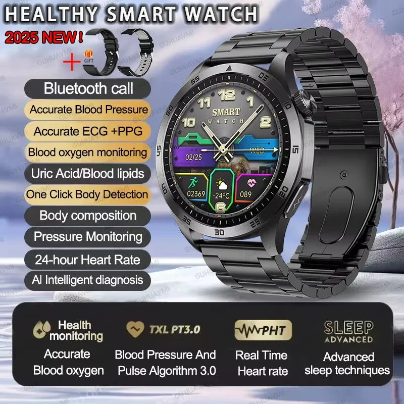 GUHUAVMI NEW Fashion Health Expert Laser iagnosis Smart Watch Men ECG+PPG Three highs  Blood Pressure Heart Rate HD Call Watches