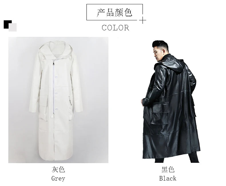 Long Black Loose Waterproof Windproof Soft Pu Leather Trench Coats
