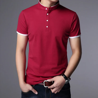 Men's Business Casual Polo Short Sleeve T-shirt Summer Comfortable and Breathable Solid  Top