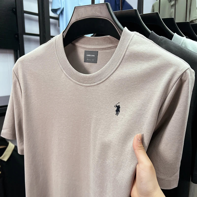 High end silky cotton breathable short sleeve T-shirt men summer designer Paul brand embroidered fashion casual round neck top