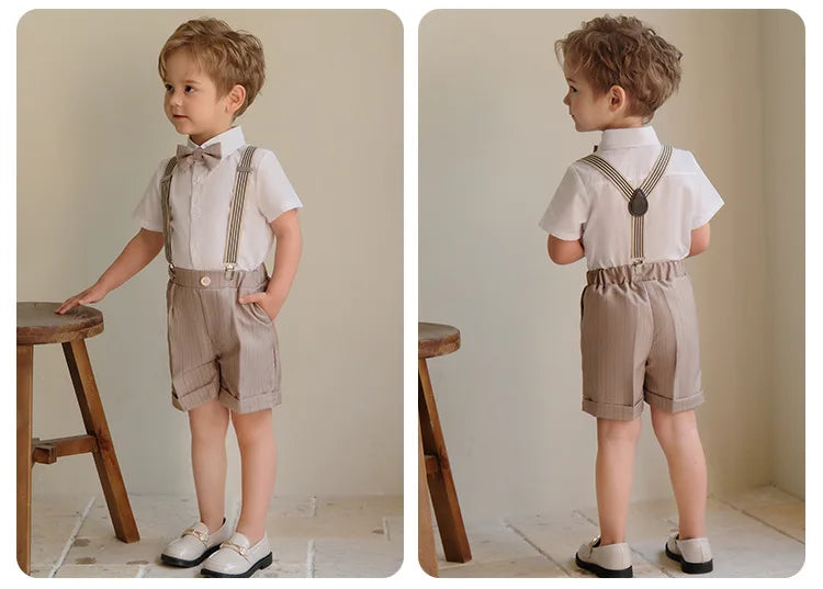 Children's Boys Khaki Striped Suit Set Formal Luxurious Kids Boys Wedding Suit Elegant Kids Boy Suit 1-10Y Boys Suits Outfit Set