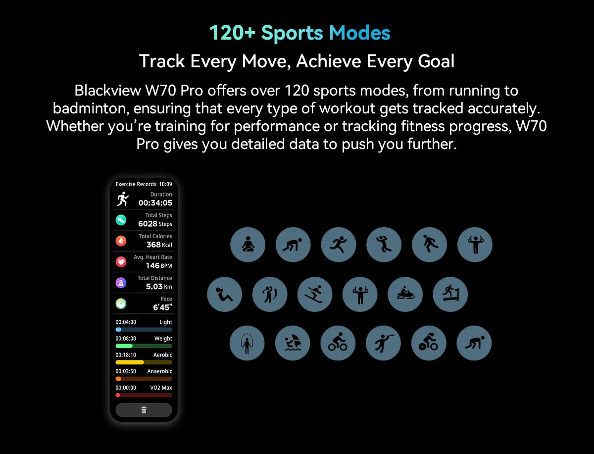 Blackview W70 Pro Sports Fitness Smart Watch 2.01 Screen Bluetooth Talking Watch LED Flashlight Outdoor Smart Watch With Compass