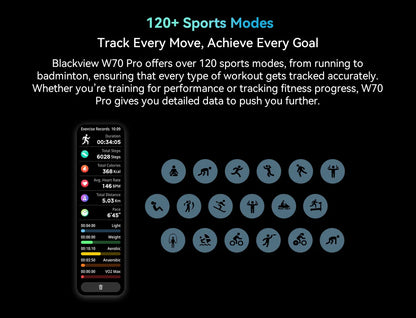 Blackview W70 Pro Sports Fitness Smart Watch 2.01 Screen Bluetooth Talking Watch LED Flashlight Outdoor Smart Watch With Compass