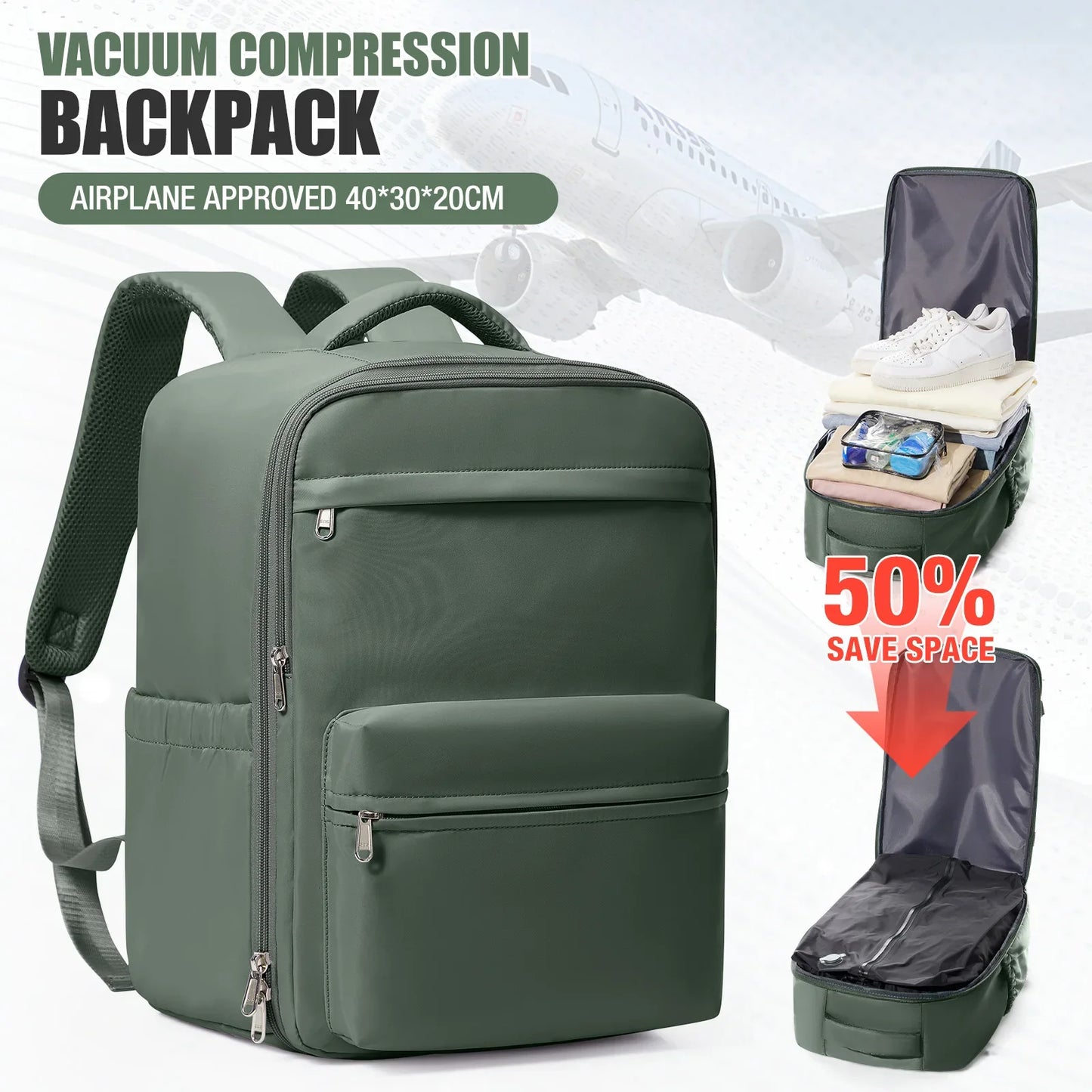 Men Vacuum Compression Backpack 15.6in Laptop Backpack Expand Hiking Vacuum Travel Backpack, Ryanair Backpack 40x30x20 Cabin Bag