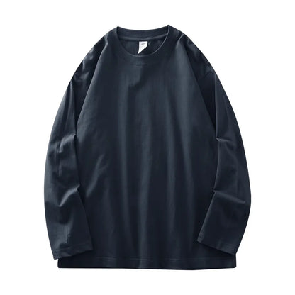 DUKEEN Men's 260G Long Sleeve T Shirts 2025 Spring Pure Cotton Solid Color Basic Crew-Neck Undershirt Men's Loose Tops 11 Color