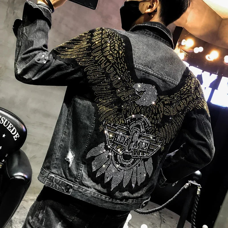 Punk Style Fashion Eagle Embroidered Patch Jean Jacket