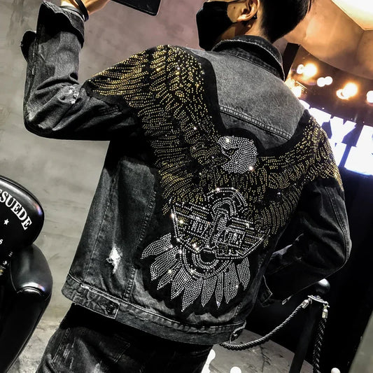 Punk Style Fashion Eagle Embroidered Patch Jean Jacket