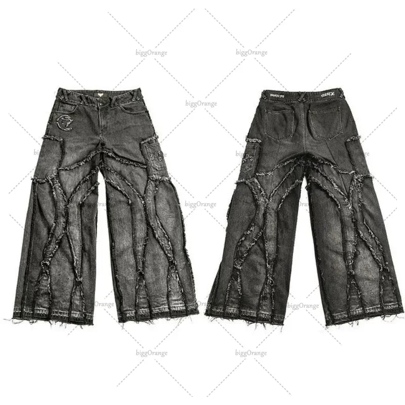 Fashion Clothing Punk Y2k Streetwear Loose Wash Jeans Ripped West Coast