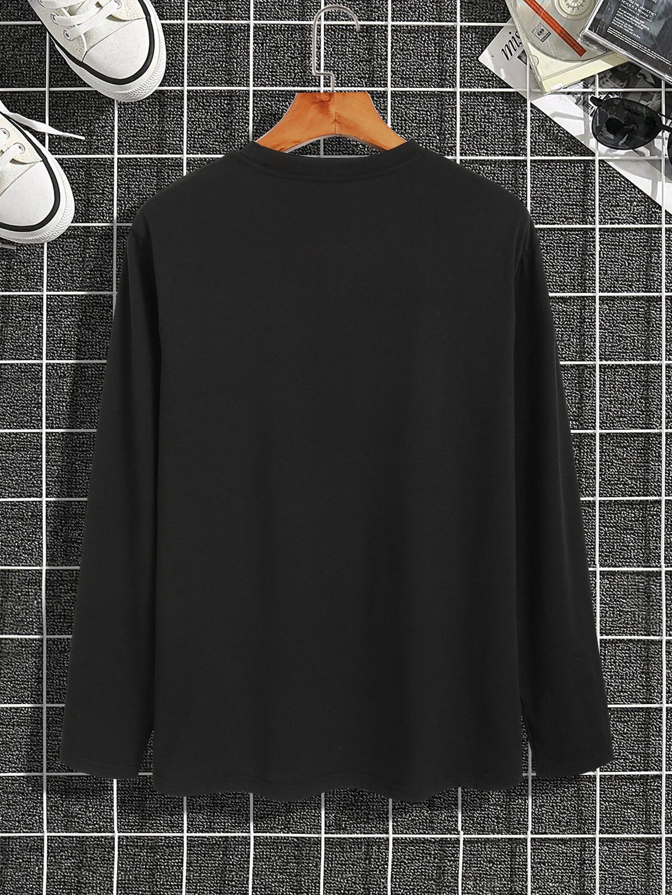 Trendy new long-sleeved t-shirt men's simple printed round neck T-shirt trend versatile casual tops men's T-shirt