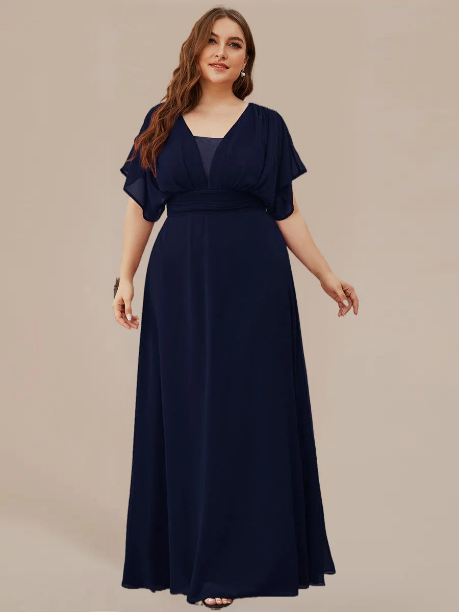 Evening Dresses pretty of A-Line Empire Waist Chiffon Plus Size Navy Blue Evening Dress