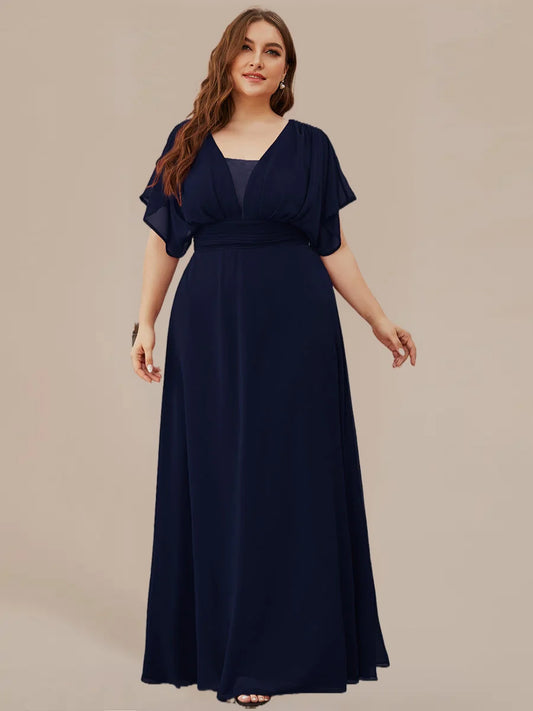 Evening Dresses pretty of A-Line Empire Waist Chiffon Plus Size Navy Blue Evening Dress