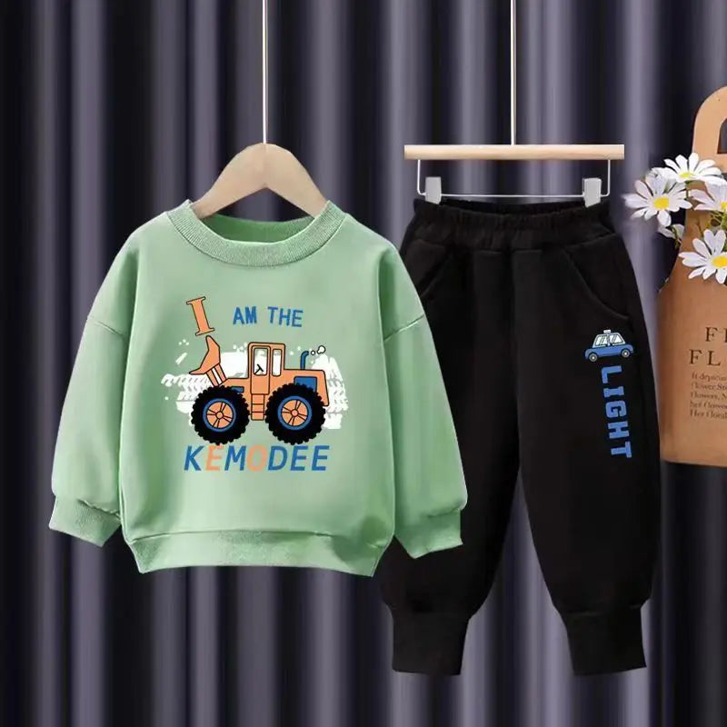 Autumn Kid Boy Clothes Set Children Girls Car Printed Sweatshirts Pullover Top And Pants 2pcs Suit Baby Top Bottom Tracksuits