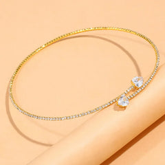 Fashion Rhinestone Heart Collar Choker Necklace For Women Simple Open Collar