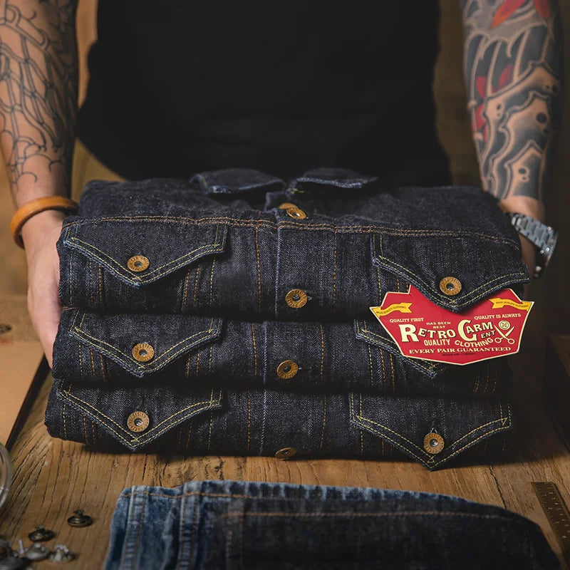 Workwear Retro Original Denim Jacket Motorcycle Fit Spring and Autumn Coat Men's