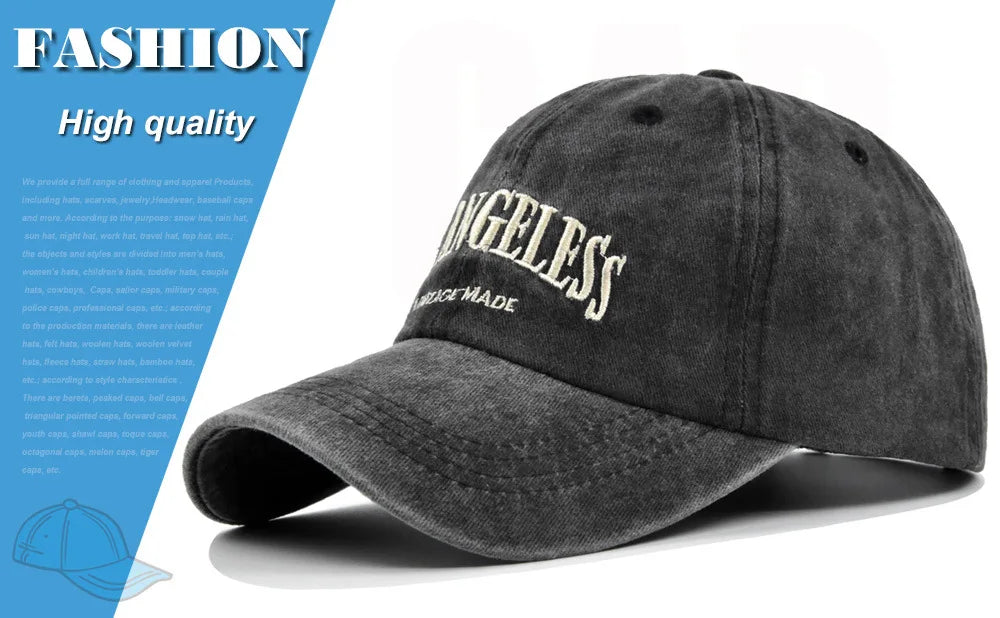 Los Angeles Baseball Cap Men Women Letter Embroidered Hip Hop Hats Vintage Wash Cotton Soft Top Sun Visor Hats Unisex Casual Cap